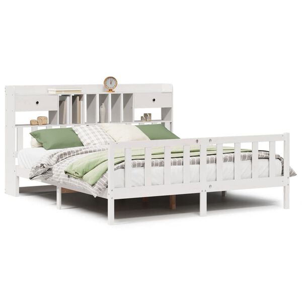 vidaXL Lit bibliothèque sans matelas blanc 180x200 cm bois pin massif