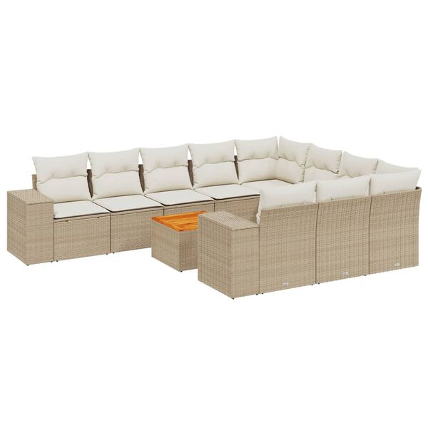 vidaXL Salon de jardin 11 pcs avec coussins beige r&eacute;sine tress&eacute;e