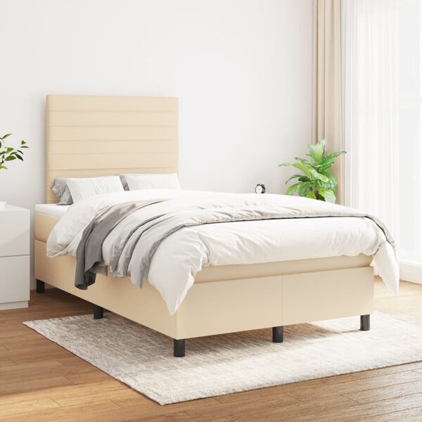 vidaXL Sommier &agrave; lattes de lit avec matelas cr&egrave;me 120x190 cm tissu