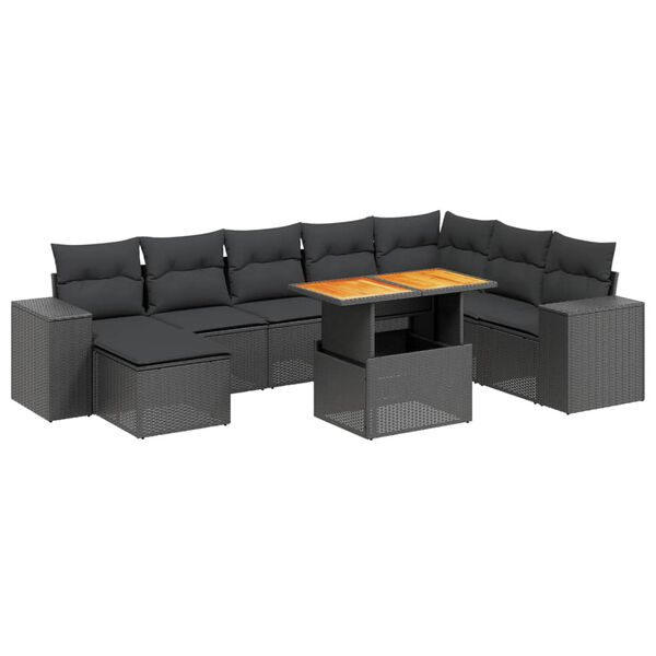 vidaXL Salon de jardin 9 pcs avec coussins noir r&eacute;sine tress&eacute;e