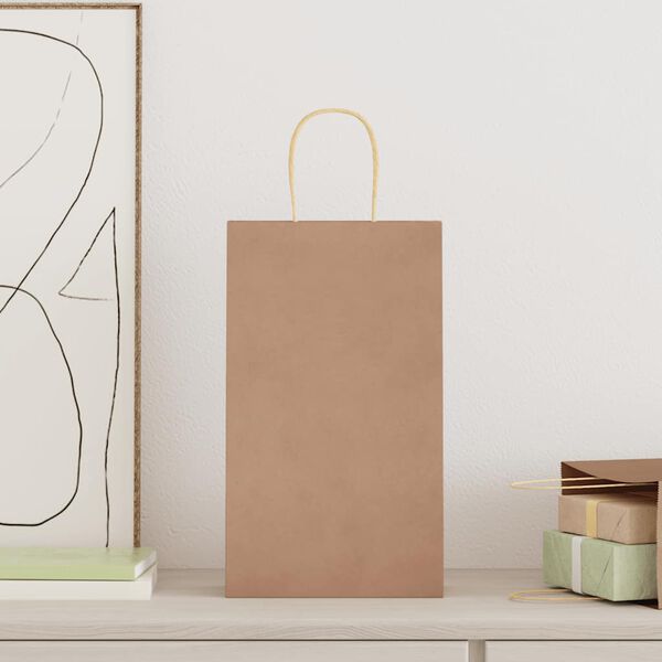 vidaXL Sacs en papier 250 pcs avec poign&eacute;es marron 21x11x36 cm