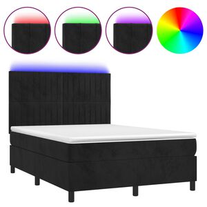 vidaXL Sommier &agrave; lattes de lit avec matelas LED Noir 140x190cm Velours