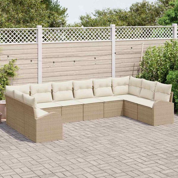 vidaXL Ensemble de canap&eacute; de jardin 10 pcs Beige et blanc polyrotin