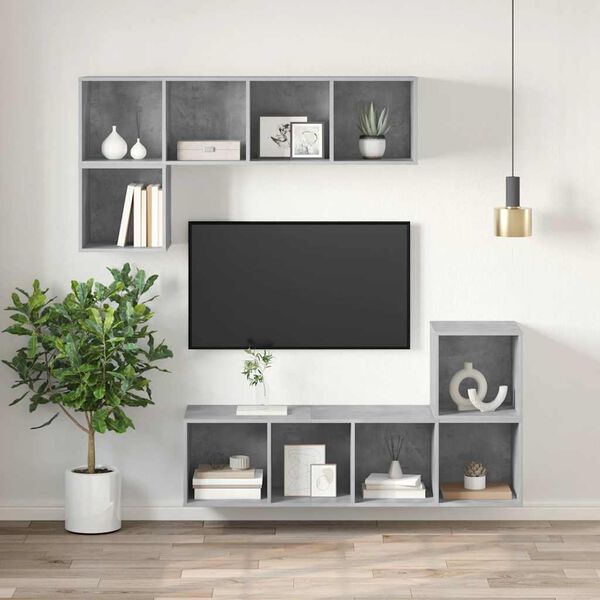 vidaXL Meuble TV mural Gris b&eacute;ton 37x37x107 cm Bois d&rsquo;ing&eacute;nierie