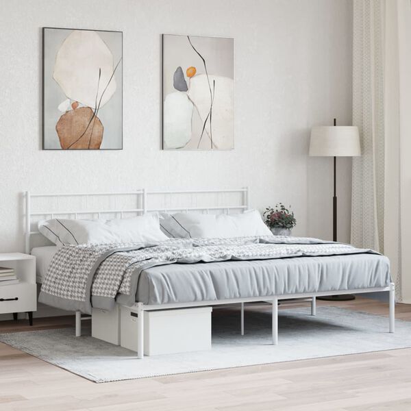 vidaXL Cadre de lit m&eacute;tal sans matelas et t&ecirc;te de lit blanc 200x200 cm