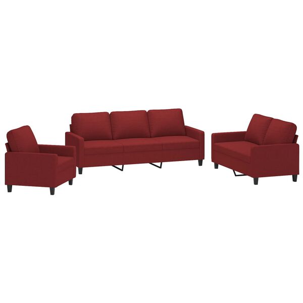 vidaXL Ensemble de canap&eacute;s 3 pcs avec coussins Rouge bordeaux Tissu