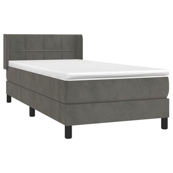 vidaXL Sommier &agrave; lattes de lit et matelas Gris fonc&eacute; 90x190 cm Velours