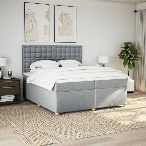 vidaXL Sommier &agrave; lattes de lit avec matelas Gris clair 200x200cm Tissu