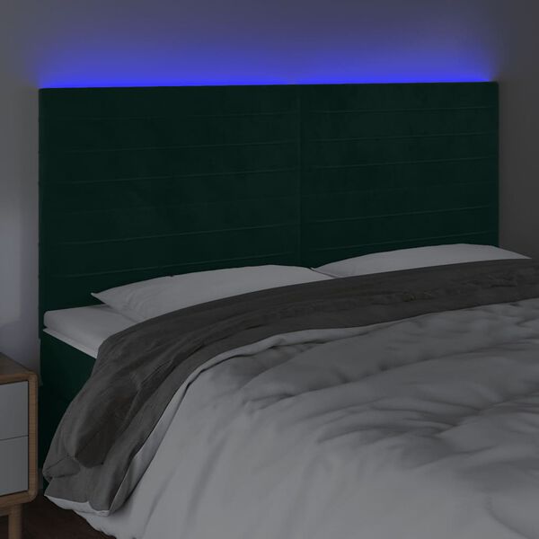 vidaXL T&ecirc;te de lit &agrave; LED Vert fonc&eacute; 160x5x118/128 cm Velours