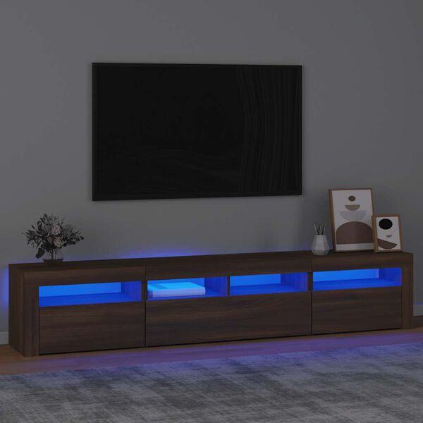 vidaXL Meuble TV avec lumi&egrave;res LED Ch&ecirc;ne marron 210x35x40 cm