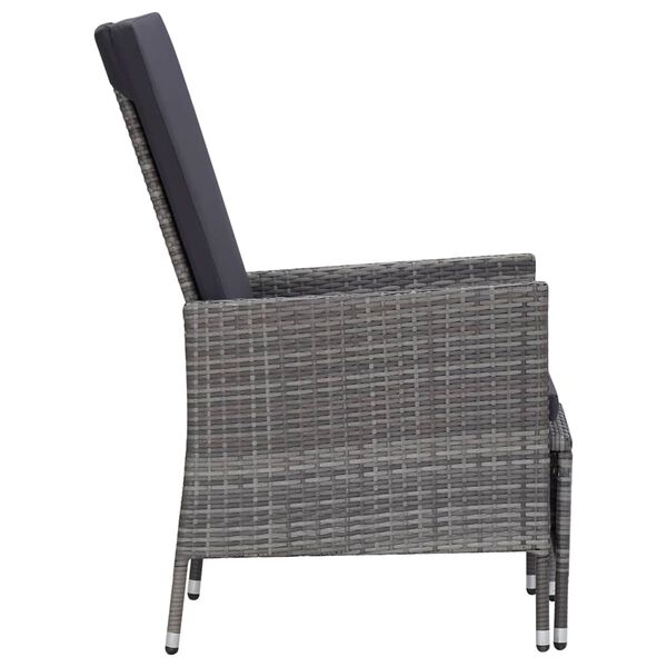 vidaXL Chaise inclinable de jardin avec coussins Résine tressée Gris