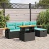 vidaXL Salon de jardin 6 pcs avec coussins noir r&eacute;sine tress&eacute;e acacia