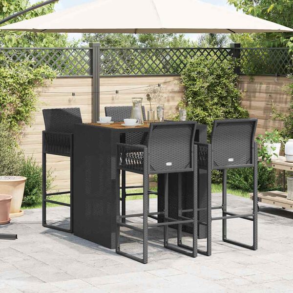 vidaXL Ensemble de bar de jardin 5 pcs sans coussins noir poly rotin