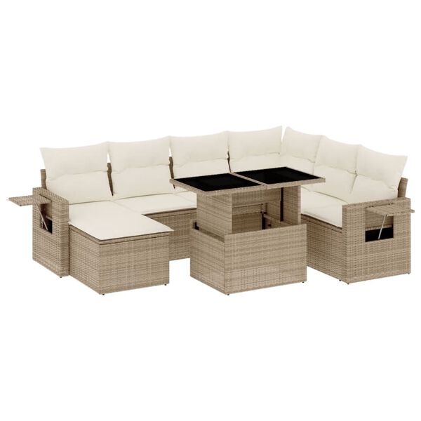 vidaXL Salon de jardin avec coussins 8 pcs beige r&eacute;sine tress&eacute;e
