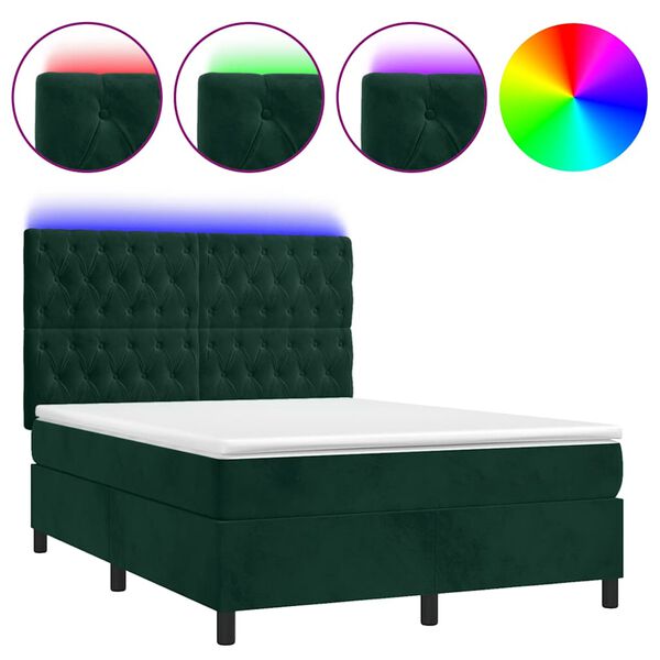 vidaXL Sommier &agrave; lattes de lit matelas et LED Vert fonc&eacute; 140x190 cm