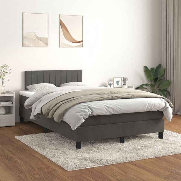 vidaXL Sommier &agrave; lattes de lit et matelas gris fonc&eacute; 120x190cm velours