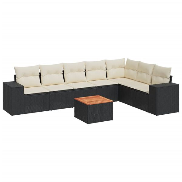 vidaXL Salon de jardin 8 pcs avec coussins noir r&eacute;sine tress&eacute;e
