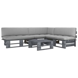 vidaXL Salon de jardin palette 4pcs avec coussins Pin impr&eacute;gn&eacute; de gris