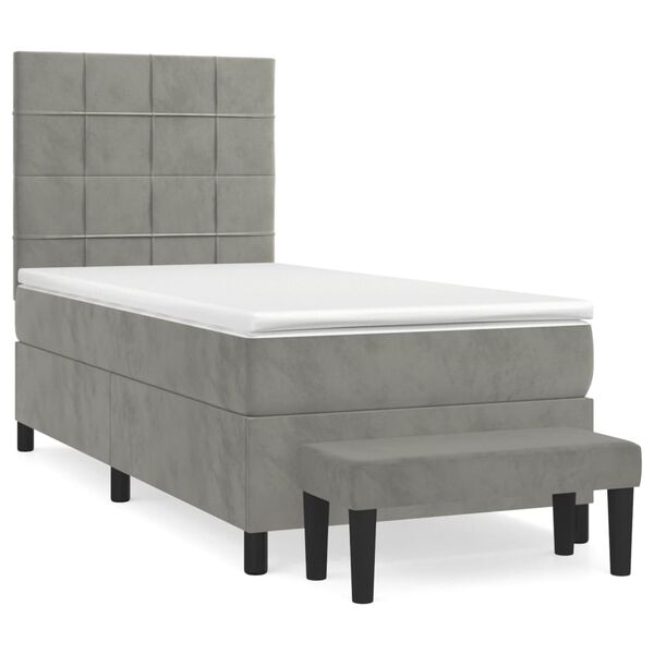 vidaXL Sommier &agrave; lattes de lit et matelas Gris clair 90x190 cm Velours