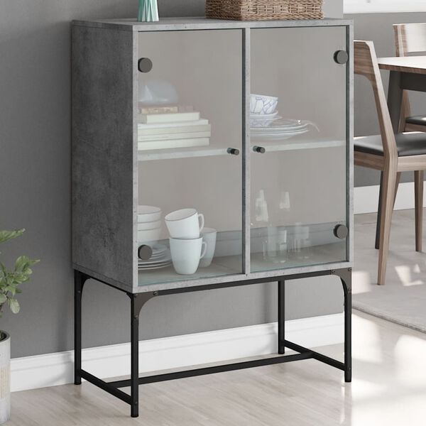 vidaXL Armoire latérale avec portes en verre gris béton 69x37x100 cm