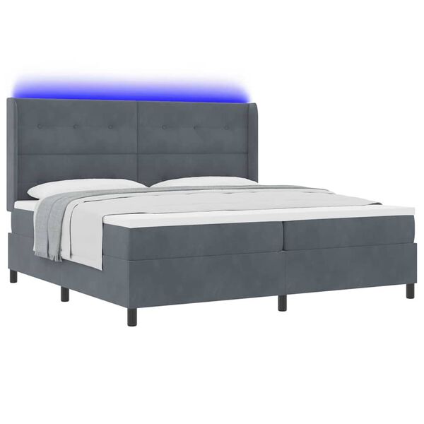 vidaXL Lit &agrave; ressorts avec matelas Gris fonc&eacute; 200 x 200 cm Velours