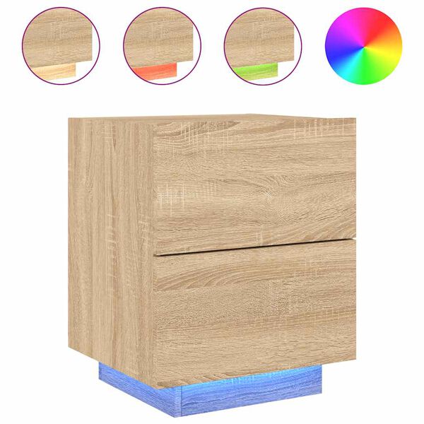 vidaXL Armoire de chevet avec lumi&egrave;res LED ch&ecirc;ne sonoma
