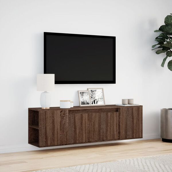 vidaXL Meuble TV mural avec lumi&egrave;res LED ch&ecirc;ne marron 135x31x39,5 cm