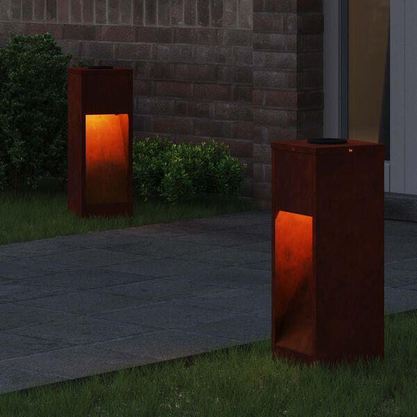 vidaXL Lumi&egrave;re de Chemin LED Solaire 2 pcs Bronze Acier patin&eacute;