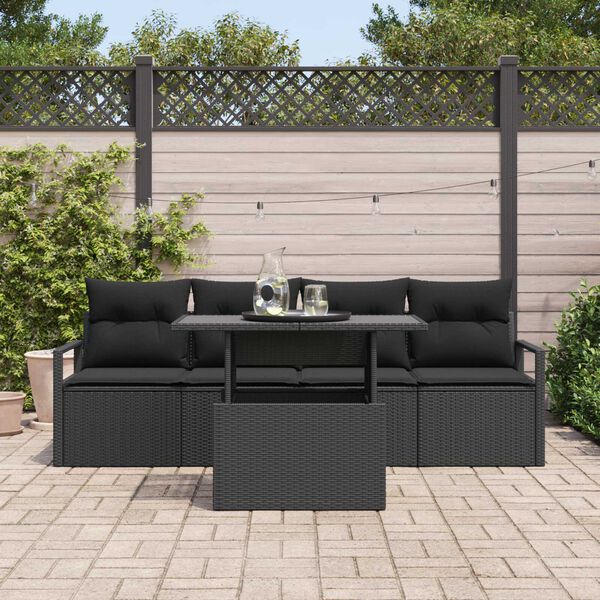 vidaXL Ensemble de canapé de jardin avec coussin 5 pcs Noir Poly rotin