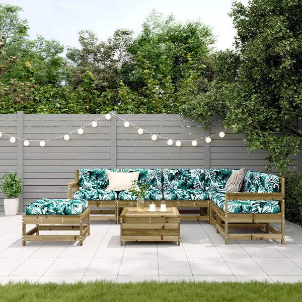 vidaXL Salon de jardin 8 pcs avec coussins bois de pin impr&eacute;gn&eacute;