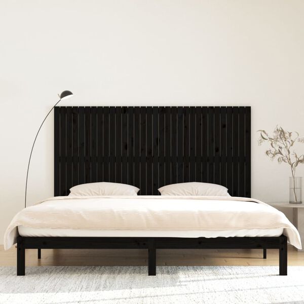 vidaXL T&ecirc;te de lit murale Noir 204x3x110 cm Bois massif de pin