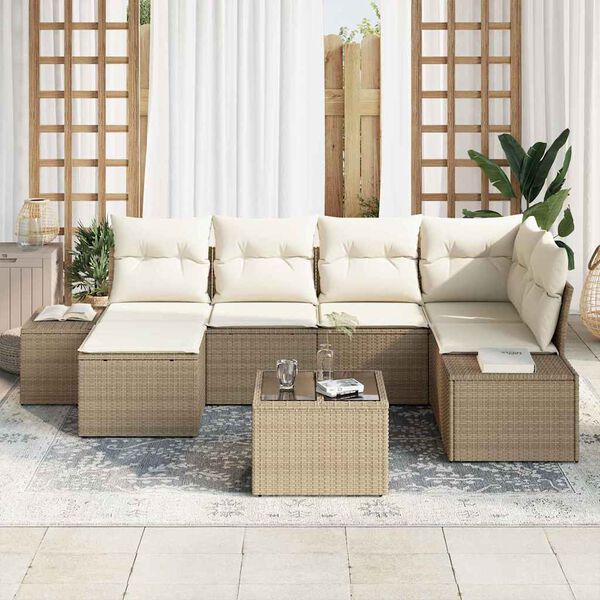 vidaXL Ensemble de canapé de jardin 7 pcs Beige et crème polyrotin