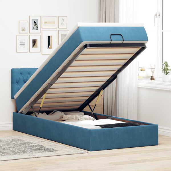 vidaXL Cadre de lit ottoman avec matelas bleu foncé 80x200 cm velours