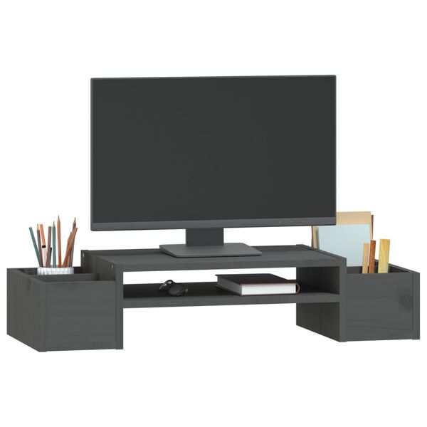 vidaXL Support de moniteur Gris 70x27,5x15 cm Bois de pin solide