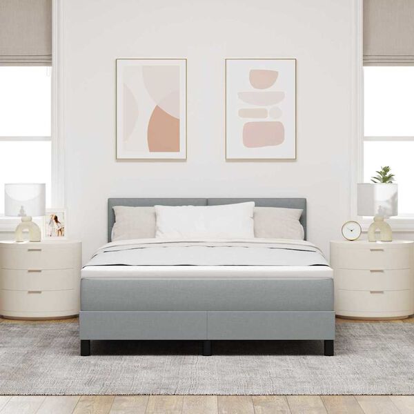 vidaXL Lit &agrave; ressorts avec matelas Gris clair 160 x 200 cm tissu