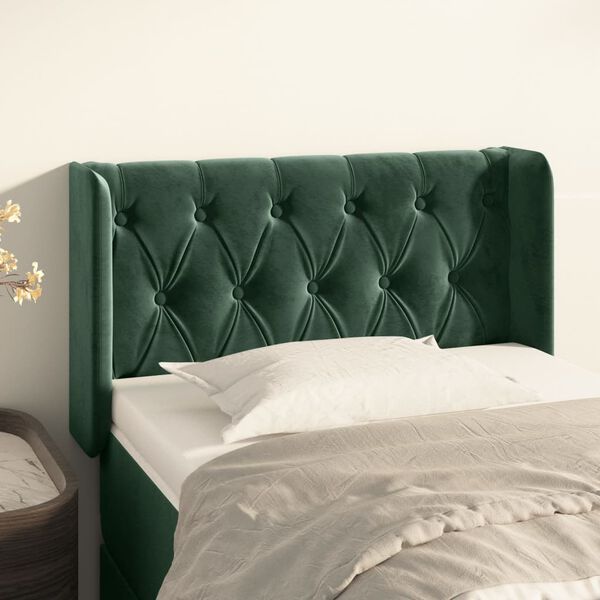 vidaXL T&ecirc;te de lit avec oreilles Vert fonc&eacute; 83x16x78/88 cm Velours