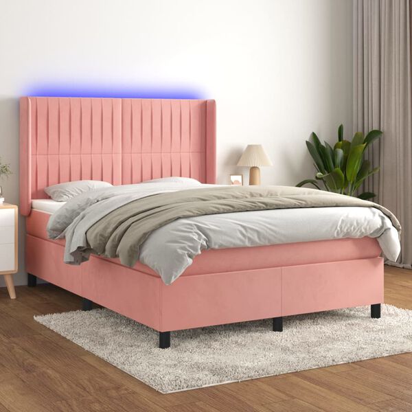 vidaXL Sommier &agrave; lattes de lit matelas et LED Rose 140x200 cm Velours