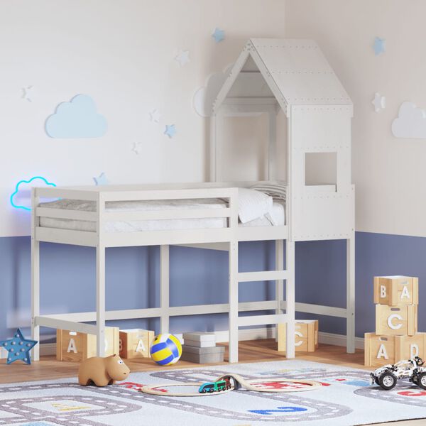 vidaXL Lit superpos&eacute; avec &eacute;chelle et toit sans matelas blanc 90x190 cm