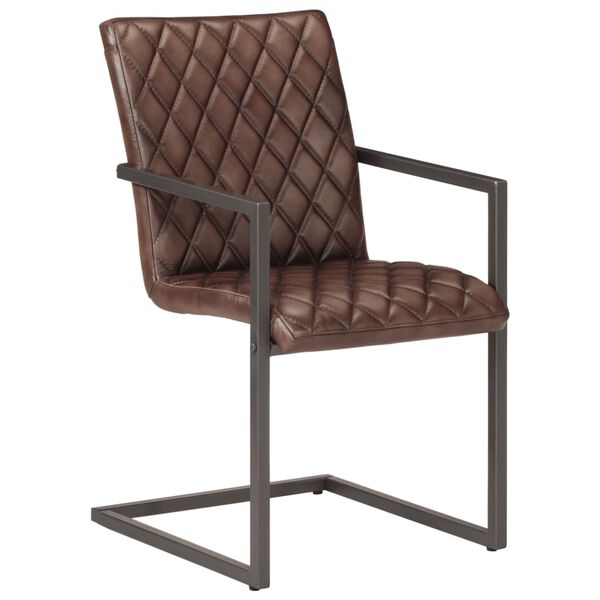vidaXL Chaises &agrave; manger cantilever lot de 2 marron cuir v&eacute;ritable