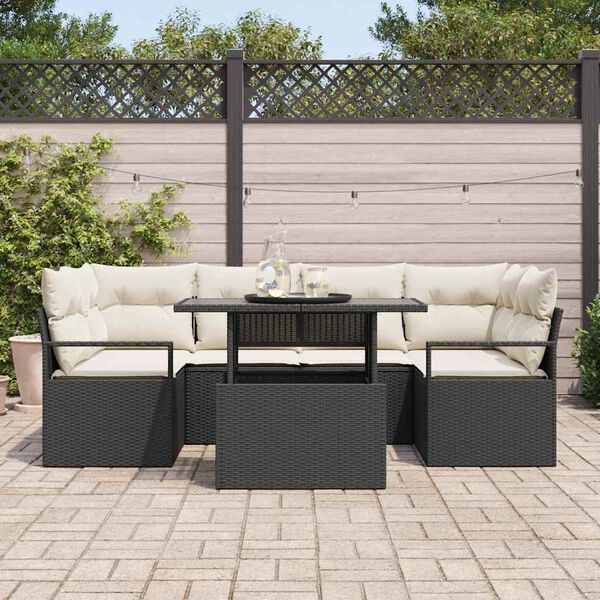vidaXL Ensemble de canapé de jardin 7 pcs Noir Poly rotin