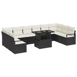 vidaXL Ensemble de canap&eacute; de jardin 11 pc 10 place Noir et Cr&egrave;me