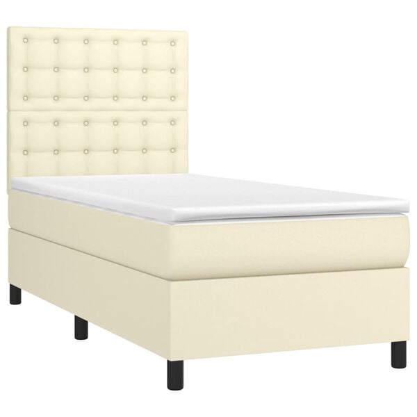 vidaXL Sommier &agrave; lattes de lit avec matelas Cr&egrave;me 90x190 cm Similicuir