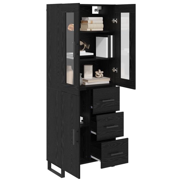 vidaXL Haut Armoire 2 pcs Ch&ecirc;ne noir Bois Agglom&eacute;r&eacute; et Verre