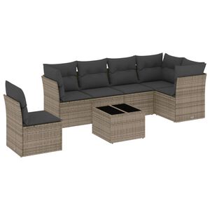 vidaXL Salon de jardin avec coussins 7 pcs gris r&eacute;sine tress&eacute;e