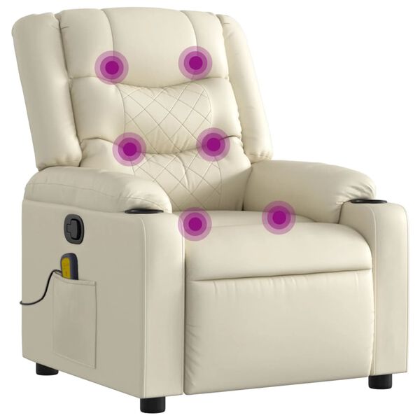 vidaXL Fauteuil inclinable de massage Cr&egrave;me Similicuir