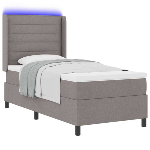 vidaXL Lit &agrave; ressort LED avec matelas Taupe 90 x 190 cm tissu