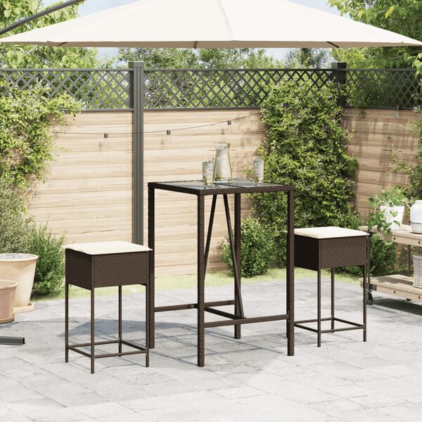vidaXL Tabourets de bar jardin coussins lot de 2 marron r&eacute;sine tress&eacute;e