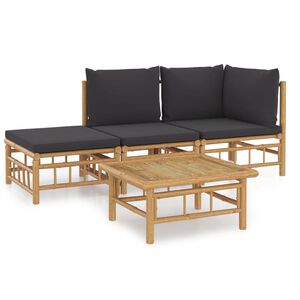 vidaXL Salon de jardin 4 pcs avec coussins gris fonc&eacute; bambou