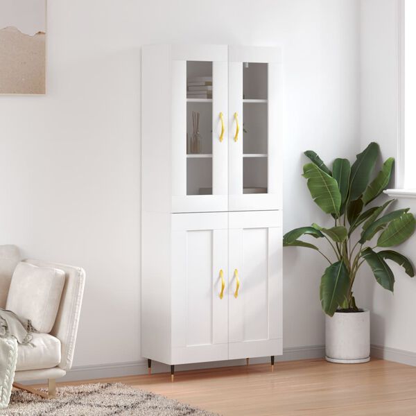 vidaXL Buffet haut Blanc 69,5x34x180 cm Bois d'ing&eacute;nierie