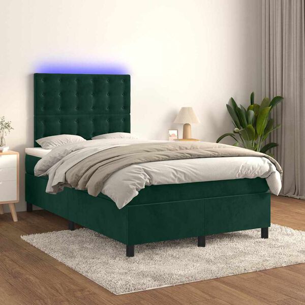 vidaXL Sommier &agrave; lattes de lit matelas et LED Vert fonc&eacute; 120x200 cm